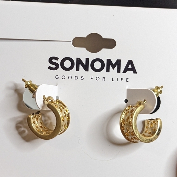 Sonoma Gold Texture Print Huggie Hoops - Picture 1 of 4